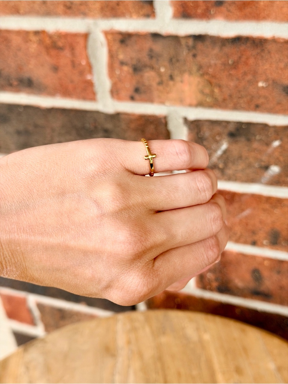 Beaded Gold Cross Ring- size 6